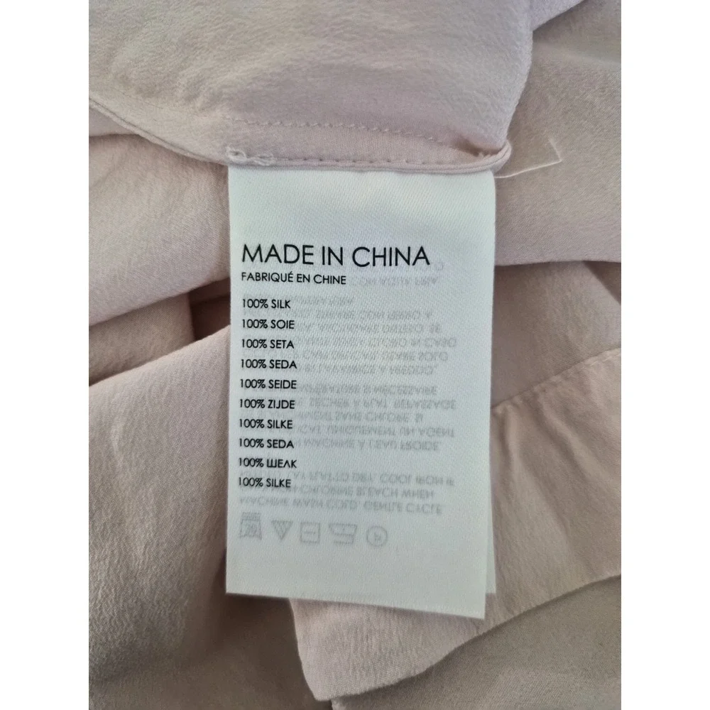 Club Monaco 100% Silk Blouse Womens L Pink Short‎ Sleeve Pocket Top Minimalist